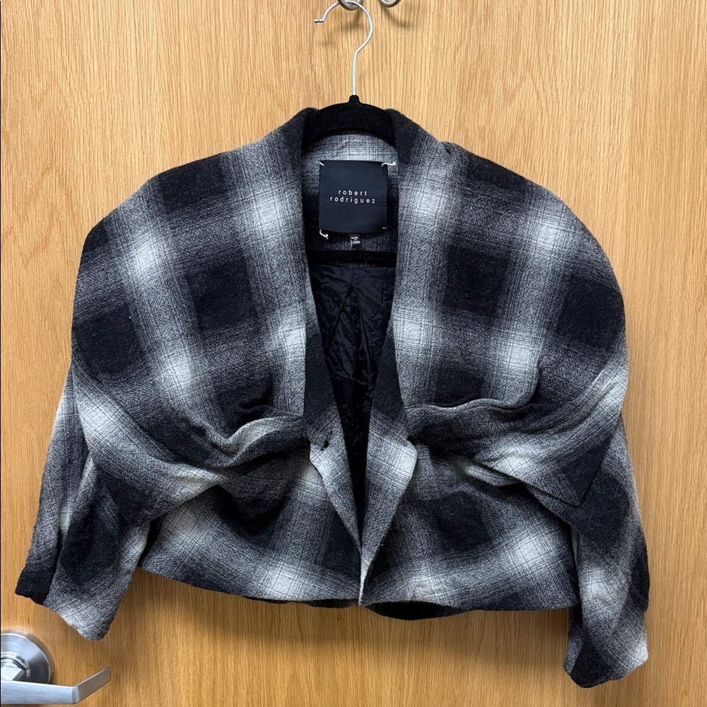 Robert Rodriguez Black & White Ombre Plaid Cropped Jacket